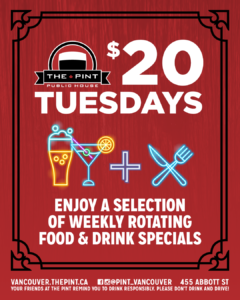 $20 Tuesday specials at The Pint Vancouver